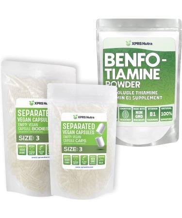 XPRS Nutra Separated Size 3 Capsules (1000 Count) with Benfotiamine Powder (1 Ounce) Bundle