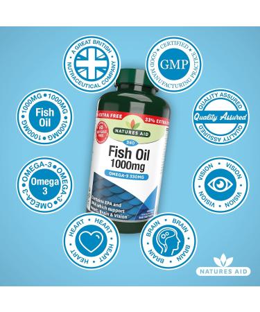 Natures Aid Fish Oil 1000mg | Omega 3 (180mg Epa & 120mg Dha) | 240 Softgels | Made In The UK | Extra Value Pack 240 Capsules - Buy Online on GoSupps.com