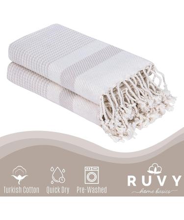 Ruvy Home Basics Turkish Hand Towels Set of 2 - 18x40 Cotton Bathroom & Kitchen Towels - Beige Modern | Perfect for Bathroom, Kitchen, Yoga, Gym - 2 Pack - Buy Online on GoSupps.com