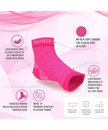 Physix Gear Plantar Fasciitis Support Compression Ankle Socks - Toeless Arch Sleeve for Achilles & Heel Spurs - XXL - Pink - Buy Online on GoSupps.com