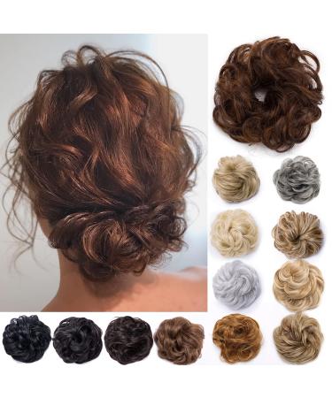 Scrunchy Scrunchie Hair Bun Updo Ponytail Hairpiece Curly Messy Donut Chignons -Light Auburn & Dark Brown 25g 25 g Light Auburn & Dark Brown
