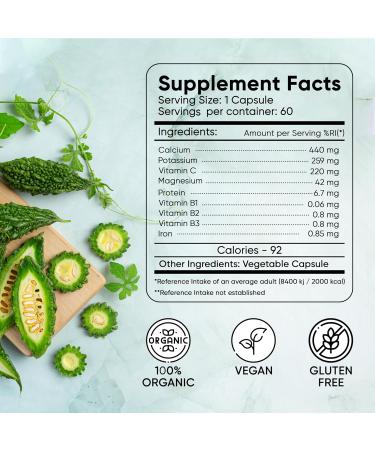 HERBOGANIC Bitter Gourd Moringa and Java Plum Seed Capsules | 500mg |All Natural Detoxification | 60 Capsules - Buy Online on GoSupps.com