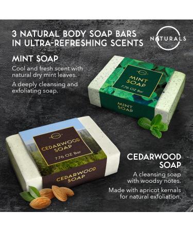 Men's Exfoliating Bar Soap Set - Natural Organic Cedarwood Mint Body Soap for Men - African Black Woodsy Scent - 3-Pcs Pack - Buy Online on GoSupps.com