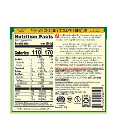 Organic Amy's Vegan Tomato Bisque Soup - Gluten Free, Low Fat | 14.1 oz (Pack of 12) - Buy Online on GoSupps.com