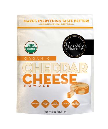 Healthier Comforts Organic Cheddar Cheese Powder | Gluten Free, Kosher, Keto-Friendly, Non-GMO, Antibiotic & Hormone Free | Perfect for Popcorn Seasoning, Mac and Cheese, Pasta & Sauces (7 oz) Cheddar 7 Ounce (Pack of 1)