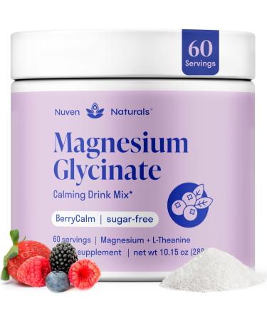 Magnesium Glycinate Powder + L-Theanine | 60 Servings | 300 mg per Scoop High Absorption Chelated Magnesium Powder for Sleep - Natural Mixed Berry Flavor No Sugar Support Restful Sleep & Relaxation Berry 60 Servings (Pack