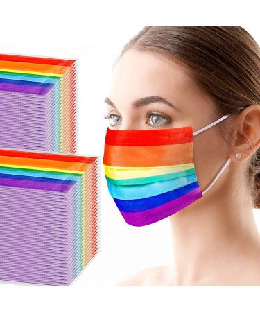 Tomorotec 60PCS Rainbow Disposable Face Masks with Purple Elastic Ear Loops - 3-Layer Soft Fit for Adults - Buy Online on GoSupps.com