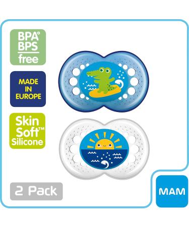 MAM Crystal Silicone Pacifier - Blue - 6 Months (2-Count) | Soothing & Safe for Babies | International Shipping Available - Buy Online on GoSupps.com