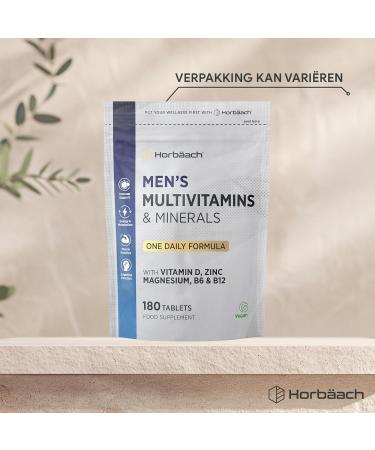 Horbaach Multivitamin Men 6 Month Supply 180 Tablets 28 Essential Vitamins and Minerals with Magnesium Vitamin C A D Zinc and more Vegetarian For Men Horbach - Buy Online on GoSupps.com