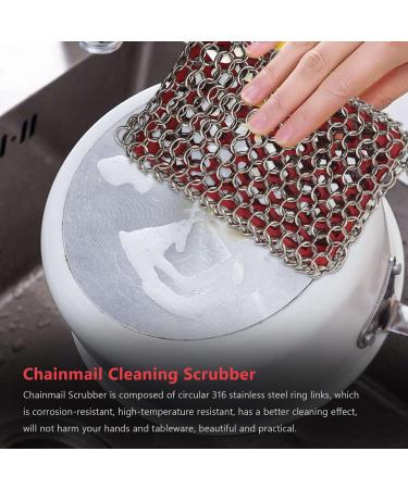 Dewedrt Cast Iron Skillet Cleaner 316 Stainless Steel Chainmail Cleaning Scrubber Silicone Scrubber for Kitchen Cookware - Buy Online on GoSupps.com