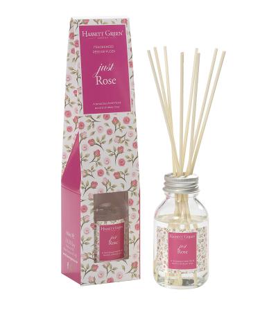 Just Rose Fragrance Oil Reed Diffuser 100ml - Long Lasting Home Indoor Fragrance - with 8 Rattan Reeds