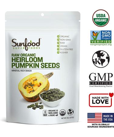 Buy Sunfood Raw Organic Heirloom Pumpkin Seeds - 8 oz (227 g) | Nutrient-Rich Snack - Buy Online on GoSupps.com
