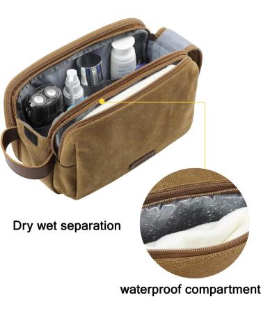 BAGSMART Men's Travel Toiletry Bag Organizer - Water-Resistant Dopp Kit for Shaving & Toiletries - Khaki Canvas - Medium - Buy Online on GoSupps.com