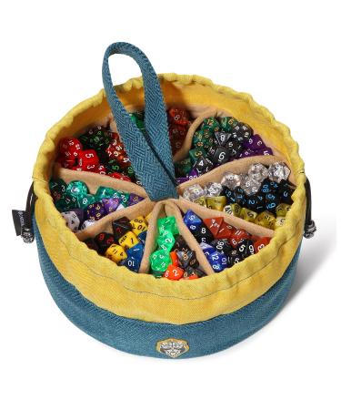 CardKingPro Monstrous - Dice Bag with 8 Pockets - Blue/Yellow - Huge Capacity 500+ Dice - Great for Dice Hoarders