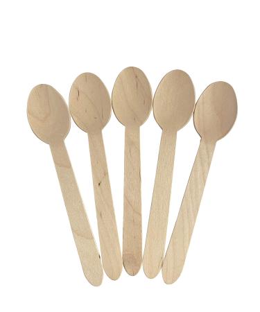KingSeal Disposable Birch Wood Cutlery Spoons Biodegradable and Earth Friendly 6.25 Inch Length - 1 Pack of 100 pcs