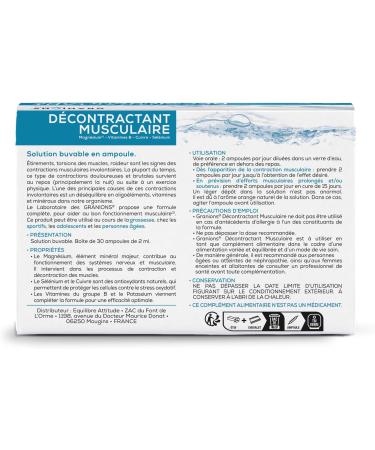 GRANIONS Muscle Relaxer | Reduces Cramps Discomfort Muscle Stiffness | Magnesium Vitamin B Copper Selenium | For the Whole Family | 30 Bulbs | Made in France - Buy Online on GoSupps.com