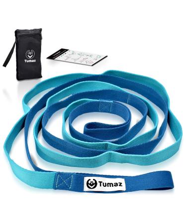 Tumaz Stretching Strap - 10 Loops & Non-Elastic Yoga Strap - The Perfect Home Workout Stretch Strap for Physical Therapy, Yoga, Pilates, Flexibility - Extra Thick, Durable, Soft Multi-Loop 02. Blue Match