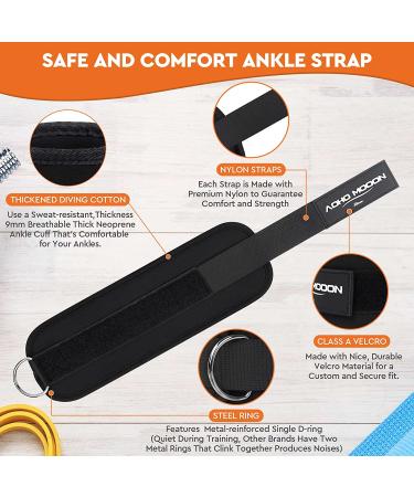 AOHO MOOON Adjustable Neoprene Ankle Wrist Cuffs with D-Ring for Cable Machine - Black (Pair) - Buy Online on GoSupps.com