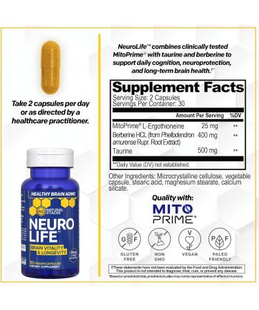 NATURAL STACKS Lions Mane+ Mushroom + NeuroLife Supplement Bundle - Supports Memory Vitality & Longevity - 120 Total Capsules - Buy Online on GoSupps.com