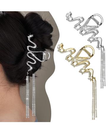 BSRESIN Snake Hair Clip for Women - Gold & Silver Metal Claw Clip with Rhinestone Diamond Accents - Hair Accessories (2 PCS) - Buy Online on GoSupps.com