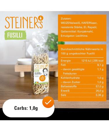 Steiner's Low Carb Fusilli Pasta - 99% Less Carbohydrates Fiber Rich - 1.5 kg (6x250g) - International Shipping Available - Buy Online on GoSupps.com