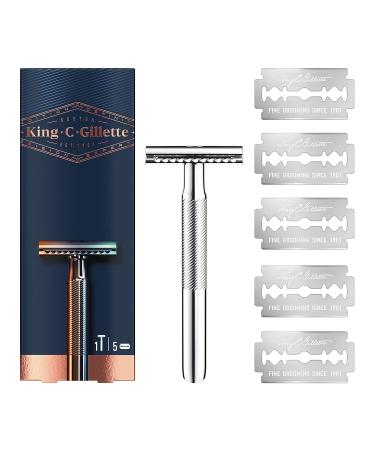 King C. Gillette Razor Set for Men | Razor + 5 Blades & Wooden Brush | Premium Shaving Experience & Perfect Gift Bundle - Buy Online on GoSupps.com