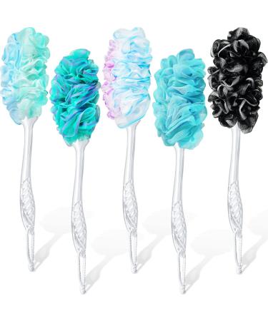 5 Pieces Loofah Back Scrubber for Shower Long Handle Bath Body Brush Shower Brush with Long Handled Deep Cleansing and Exfoliating Bath Loofah Sponge for Men Women in Bathing Accessories