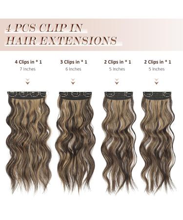Feshfen Clip-In Hair Extensions - 4PCs Synthetic Wavy Extensions Chocolate Brown & Caramel Blonde Highlights - 50 cm for Women - Buy Online on GoSupps.com
