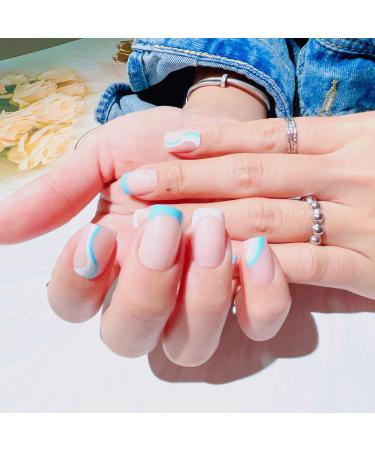 24 Pcs Press on Nails Short Length French Full Cover Nails with Lines Wave Design Reusable for Women and Girls Daily Decoration 03 - Buy Online on GoSupps.com