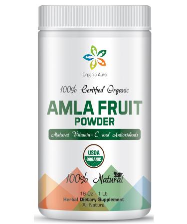 Certified Organic Aura Amla Powder 16Oz - 1Lb. Powerhouse of Natural Vitamin C. Great Source of Antioxidants. Supports Immunity and Vitality.