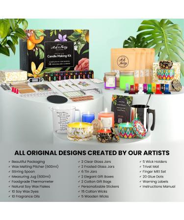 ASH & HARRY Premium Candle Making Kit - Complete DIY Starter Set with Soy Wax, Designer Jars, and 10 Fragrances - Candle Maker Dyes included - Buy Online on GoSupps.com