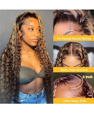 Honey Blonde Ombre Lace Front Wig Human Hair 20 Loose Deep Wave 13x6 HD Transparent Highlight Wigs with Baby Hair 180% Density - 12A Colored Lace Frontal Wig - Buy Online on GoSupps.com