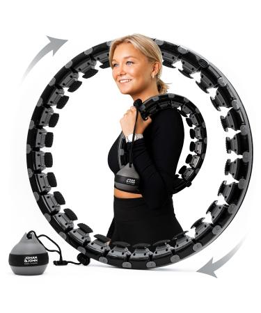 Johan & John Smart Weighted Hula Hoop, Infinity Hoop for Adults Weight Loss, Kids, Plus Size - Fitness & Exercise Ring with 28 Detachable Knots - Scandinavian Design, Carrying Bag Included, Black