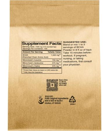 Pure Original Ingredients Unflavored Instantized BCAA Powder - 8oz Essential Branched Chain Amino Acids Supplement for Optimal Performance - Buy Online on GoSupps.com