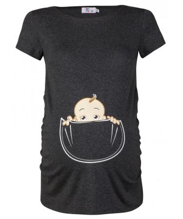HAPPY MAMA. Women's Maternity Baby in Pocket Print T-Shirt Top Tee Shirt. 501p 12-14 Graphite Melange