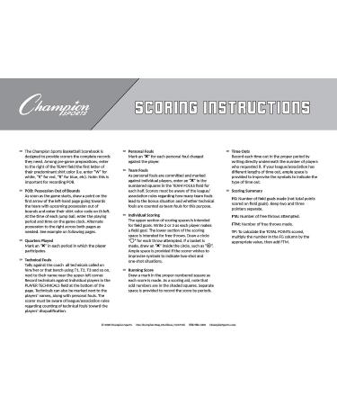 Champion Sports Unisex BB1 Coach and Referee Scorebook - White - 30 Games - Buy Online on GoSupps.com