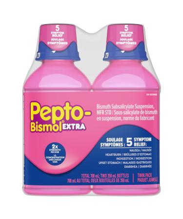 Pepto Bismol Liquid Extra Strength for Nausea Heartburn Indigestion Upset Stomach and Diarrhea Relief Original Flavor Pack of 2 350ml each Original 350 mL (Pack of 2)