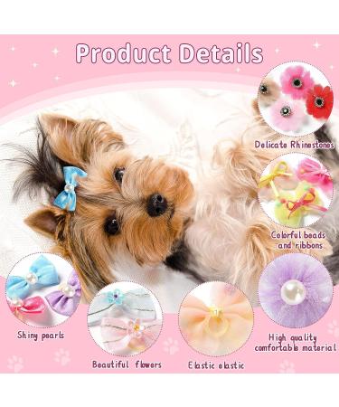 40 Pieces Handmade Dog Bows | Cute Puppy Hair Accessories with Rubber Bands, Lace, Organza, Rhinestone & Pearls | Multicolor Grooming Bows - Buy Online on GoSupps.com