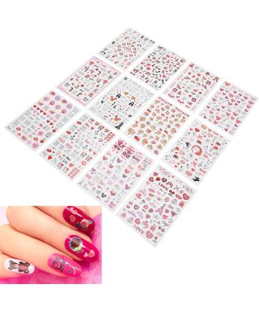 Valentine's Day Nail Art Stickers Heart Lips Rose Bear Cupid High Heels 12 Sheets SelfAdhesive Romantic Nail Decals Loved Ones or Friends DIY Nail Design Decoration - Buy Online on GoSupps.com