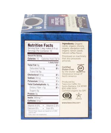 Teeccino Organic Dandelion Dark Roast Herbal Tea - Caffeine-Free, 10 Tea Bags (2.12 oz) - Buy Online on GoSupps.com