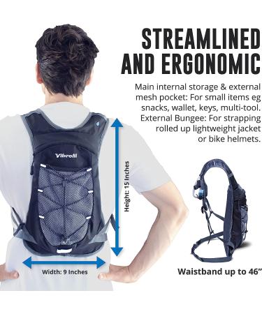 Vibrelli Hydration Pack with 2L Water Bladder - Lightweight Hydration Backpack for Running, Cycling, Hiking, Skiing & Snow - High Flow Bite Valve - Men, Women & Kids - Black - Buy Online on GoSupps.com