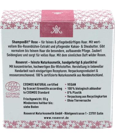 Rosenrot Naturkosmetik - ShampooBit - Solid Shampoo Rose - 55g - For fine and nourishing hair - Gives silky shine and volume. - Buy Online on GoSupps.com