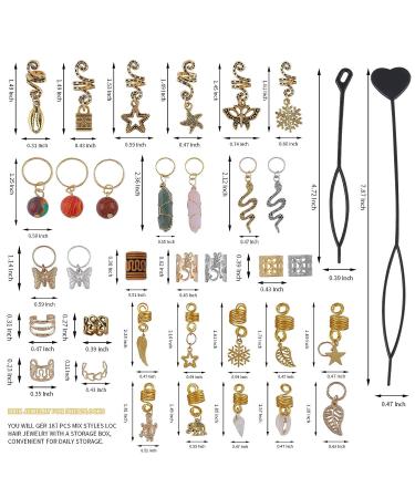 187Pcs Crystal Wire Wrapped Hair Jewelry Dreadlock Accessories for Braids - Gold Hair Cuffs, Coils, Rings for Women and Girls - Buy Online on GoSupps.com