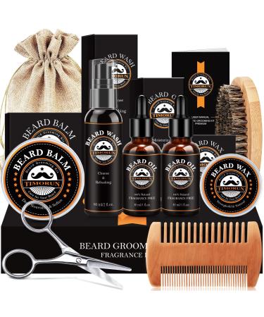 Beard Kit, Mustache Beard Growth Grooming Kit with 2 Beard Oil, Beard Wax, Beard Balm, Beard Wash, Brush, Comb, Scissor, Beard Soften and Style, Birthday Gifts for Men Dad Husband