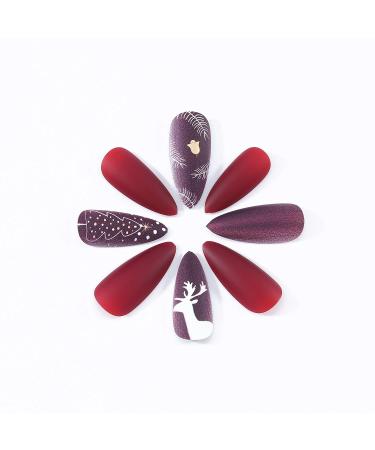 Brishow Christmas Artificial Ballerina Nails Moose Design 24 Full Cover Acrylic Press-On Nails for Women & Girls - Buy Online on GoSupps.com