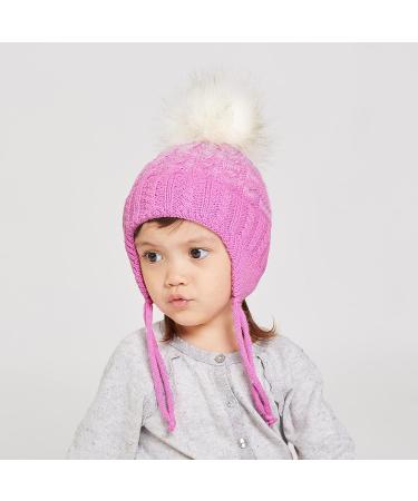 LANGZHEN Toddler Winter Hat Earflap Knit Cap Fleece Lined Beanie - Pink (1-2 Years) - Buy Online on GoSupps.com