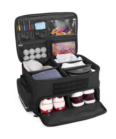 GOBUROS Golf Trunk Organizer Storage with Separate Compartment for 2 Pair Shoes Up to US Mens 16, Golf Car Locker Organizer for Balls, Tees, Clothes, Gloves, Accessories