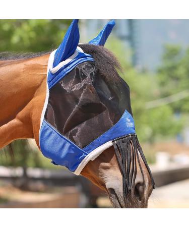 Harrison Howard Caremaster Fly Mask with Ears & Nose Fringes | Signature Blue | Ultimate Fly Protection for Horses - Buy Online on GoSupps.com