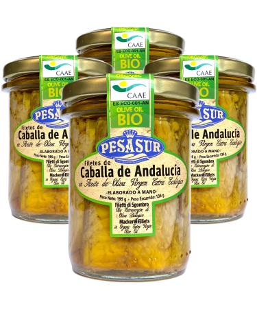 Soldimar Pesasur Mackerel Fillets in Organic Extra Virgin Olive Oil 195g (Pack of 4)