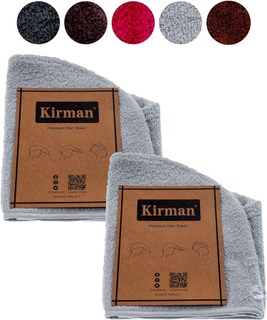 Kirman Premium Hair Turban Towel Set - 100% Cotton Quick-Drying Suction-Strong - 2 Pieces for Short & Long Hair - Light Gray - Buy Online on GoSupps.com